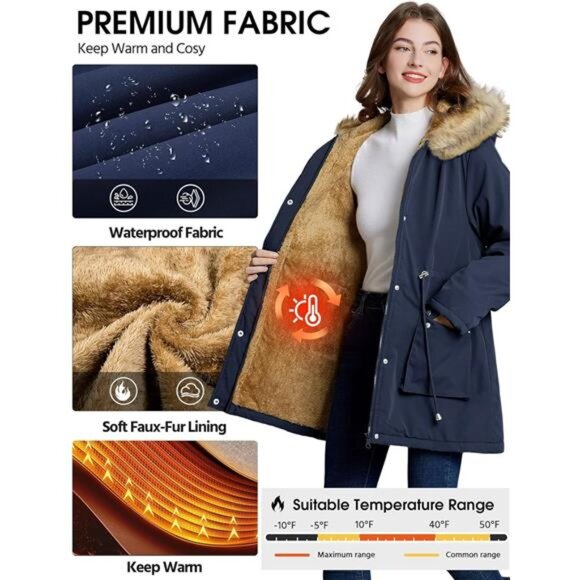 Womens Winter Coat Warm Thicken Puffer Jackets Navy Blue - Picture 2 of 4